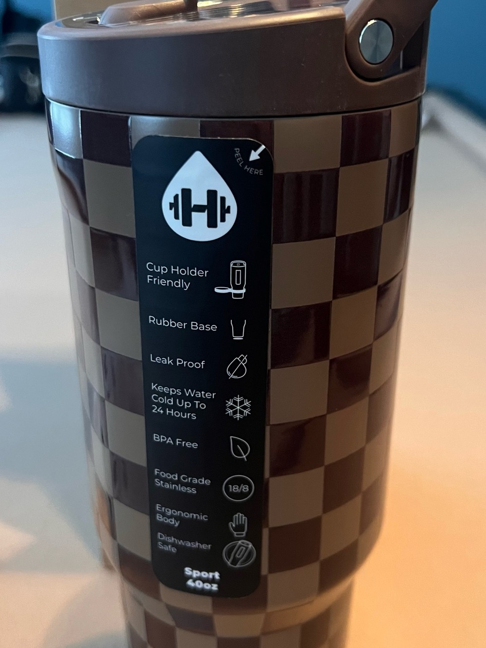 HydroJug Brown Checkered Insulated Bottle with Dark Brown Lid